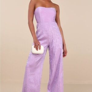 Lulus Ciela Lavender Textured
Strapless Wide-leg Jumpsuit
Purple - Size Small